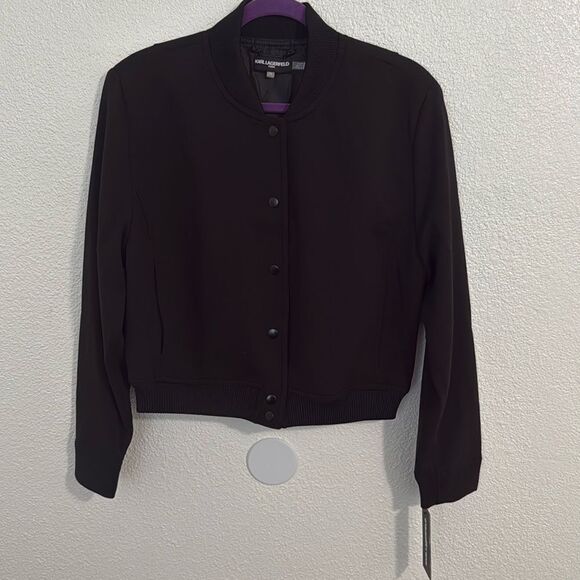 NWT-Karl LAGERFELD- black business letterman jacket- Size 10 - Picture 1 of 10
